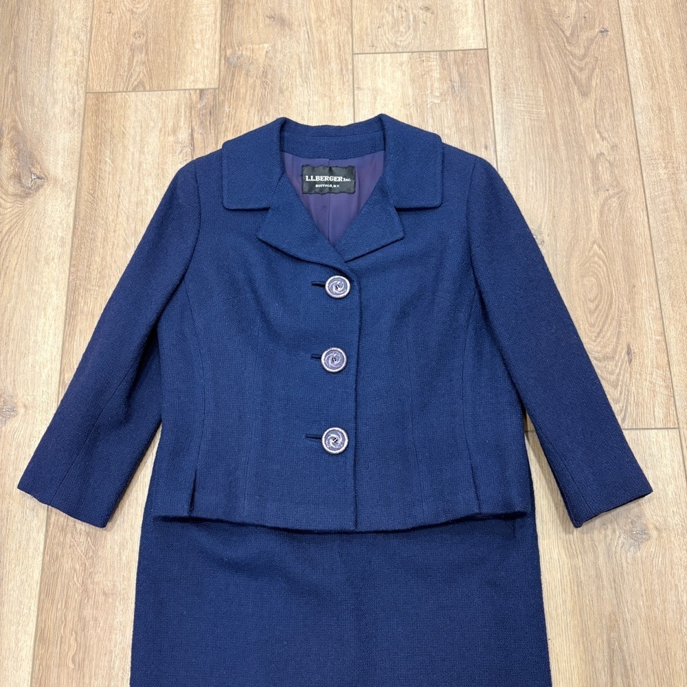 🌟VTG🌟 50s 60s 2 PC WOOL NOTCH COLLAR JACKET PENCIL SKIRT SUIT SET NAVY SZ 4 6 - Picture 2 of 15